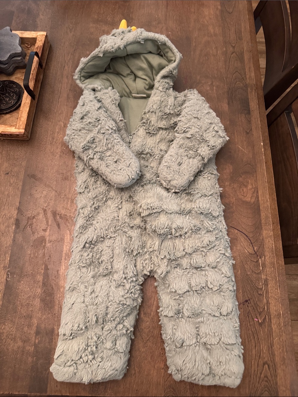 Cozy Kids Fuzzy One-Piece in Sage Green with Hood